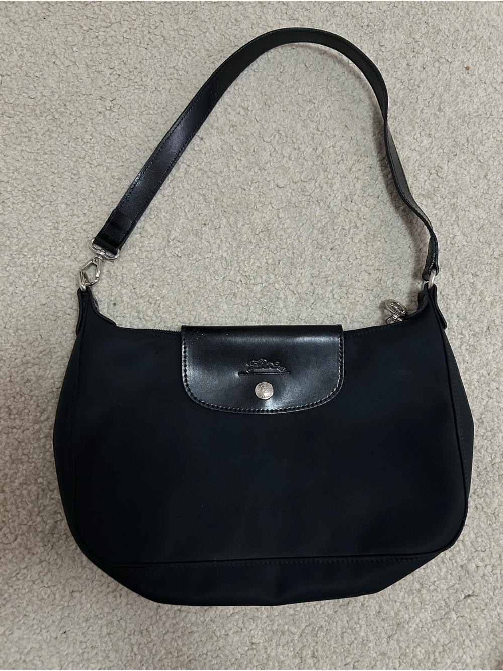 Classic Black Shoulder Bag with Snap Flap